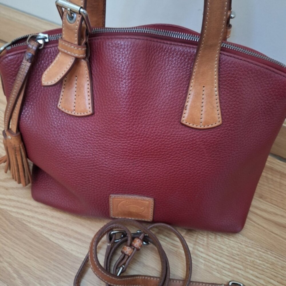 Dooney & Bourke Vintage Red Burgundy Pebble Leather Satchel Purse - Picture 2 of 10